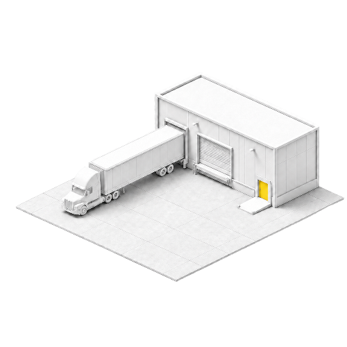 Isometric warehouse with a truck at a loading dock